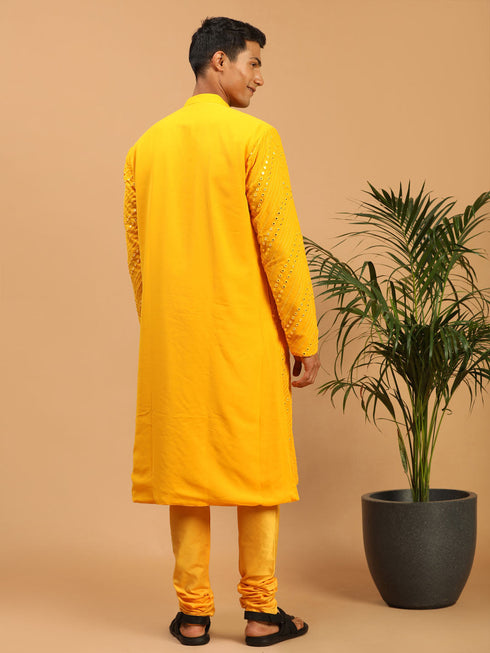 Vastramay Baap Beta Yellow Mirror Kurta Pyjama Set
